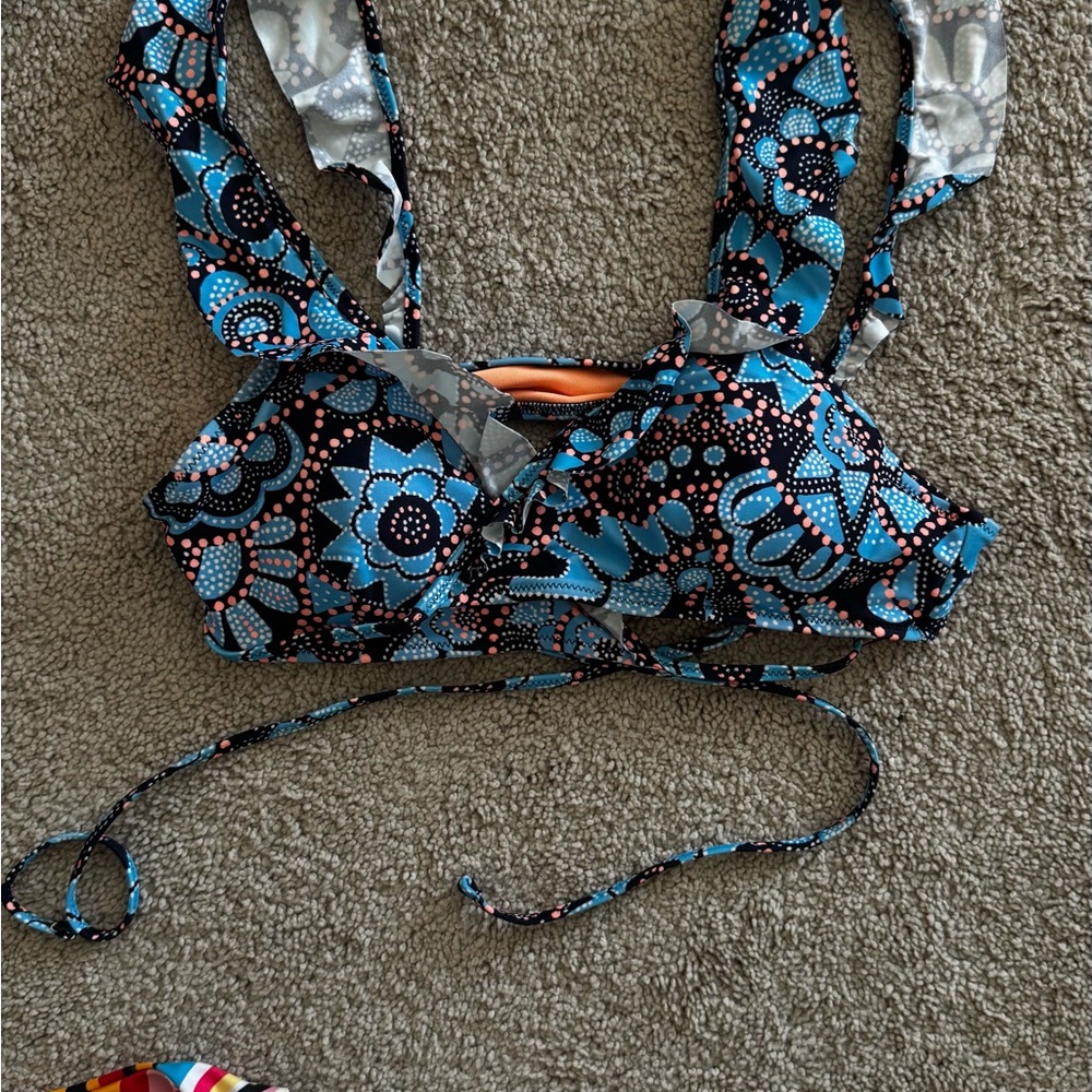 Aerie Orange and Blue Bikini Top